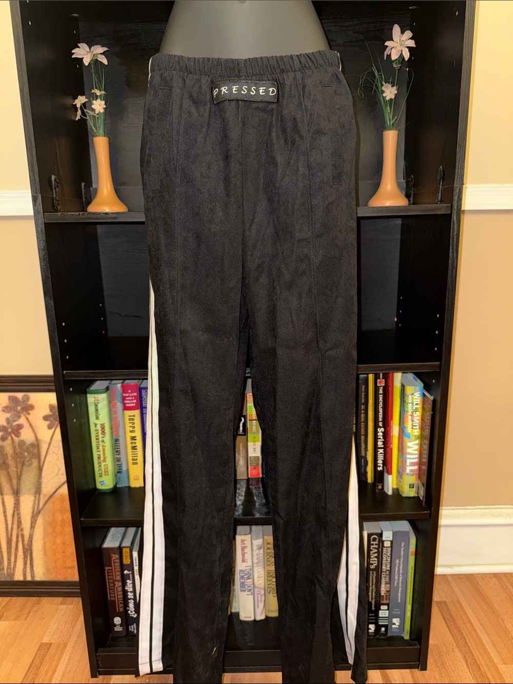 PRESSED Black Track Pants with White Side Stripes